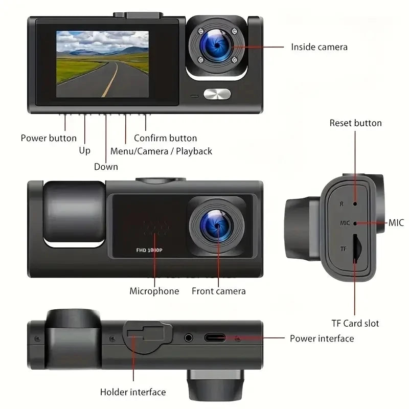 Dashcam Vision Drive 3X – Triple Caméra Full HD avec Mode Parking