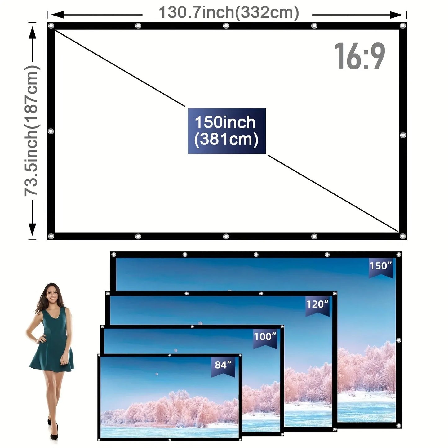 Écran de Projection Portable 16:9 – 60 à 150 Pouces Anti-Plis