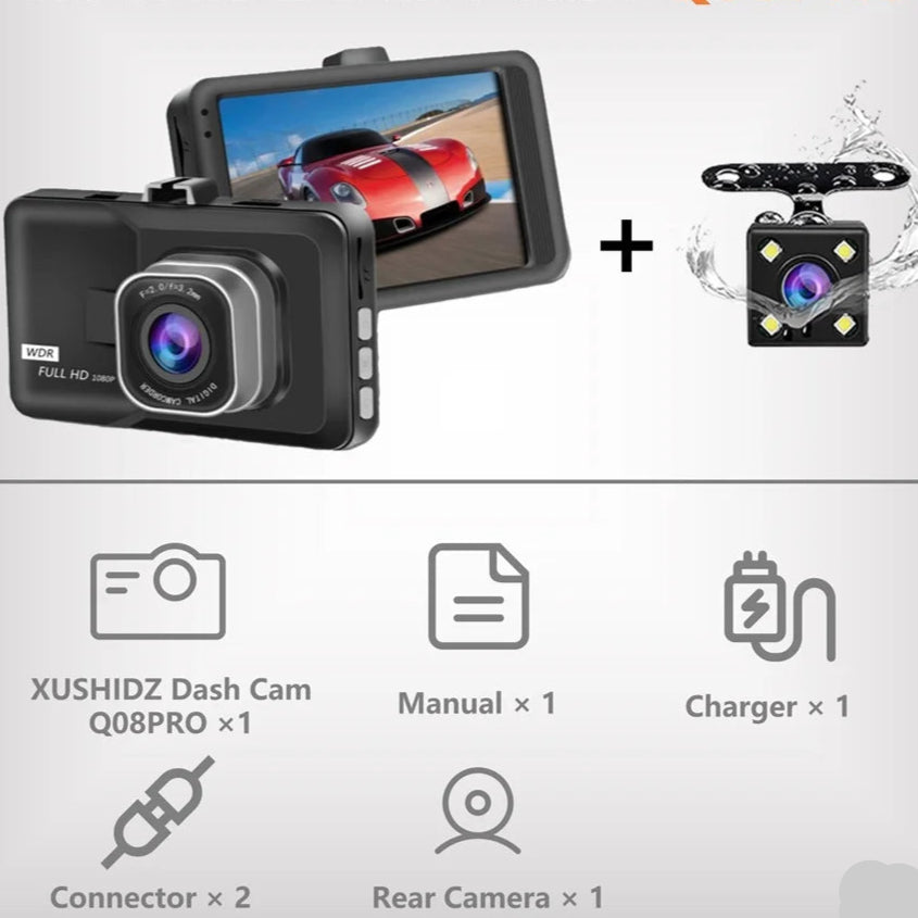 Dashcam Full HD 1080p – Caméra de Tableau de Bord avec Vision Nocturne