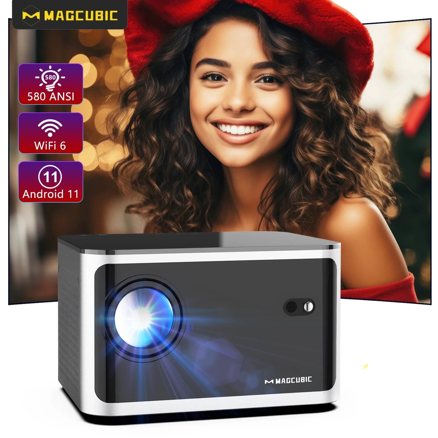 Projecteur Magcubic HY350 Pro – 580 ANSI, Autofocus, 1080P, Wi-Fi 6, Android 11